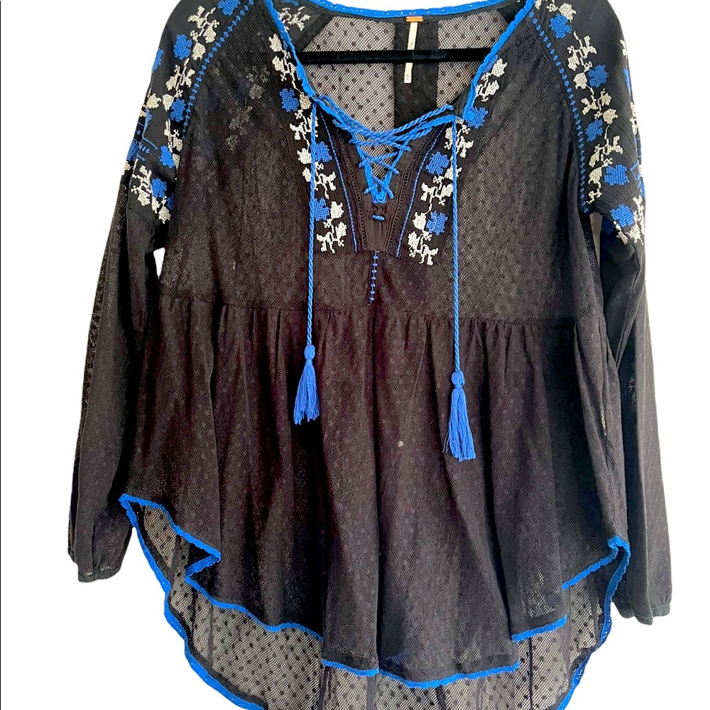 Free People See Through, peasant top Black M